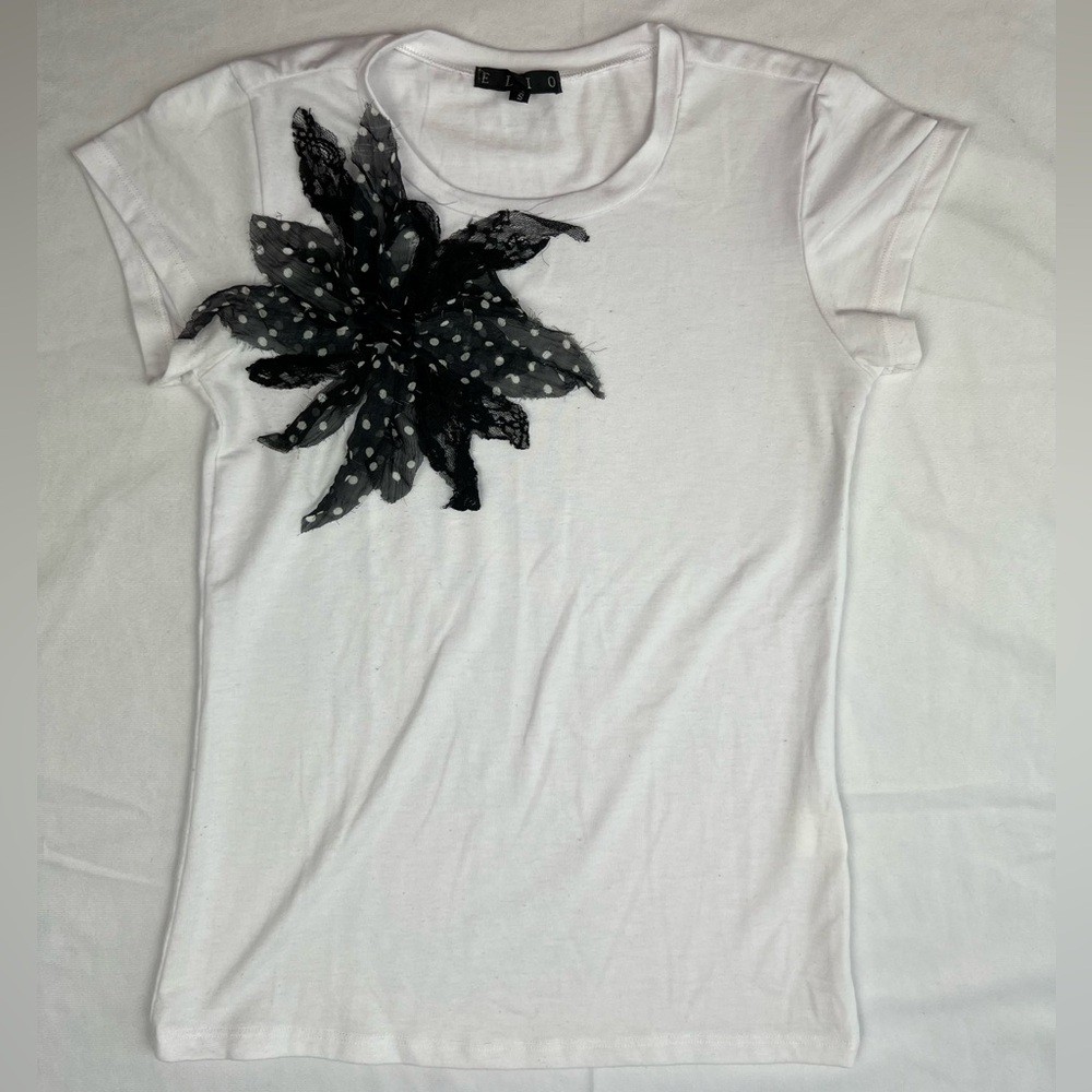 Elio S/S T-Shirt Polka Dot & Lace Detail - Small